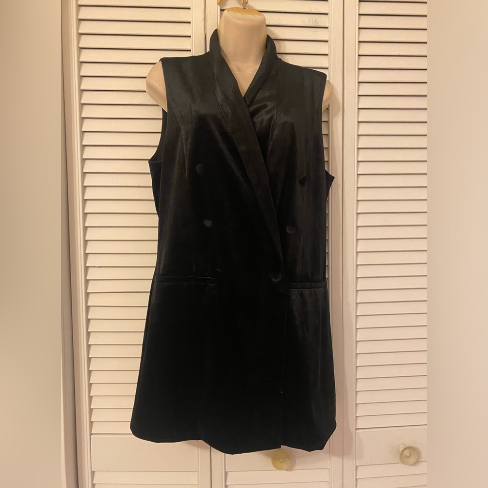 Womens Black Velvet Long Vest Double Breasted Medium Whimsigoth Grunge Goth